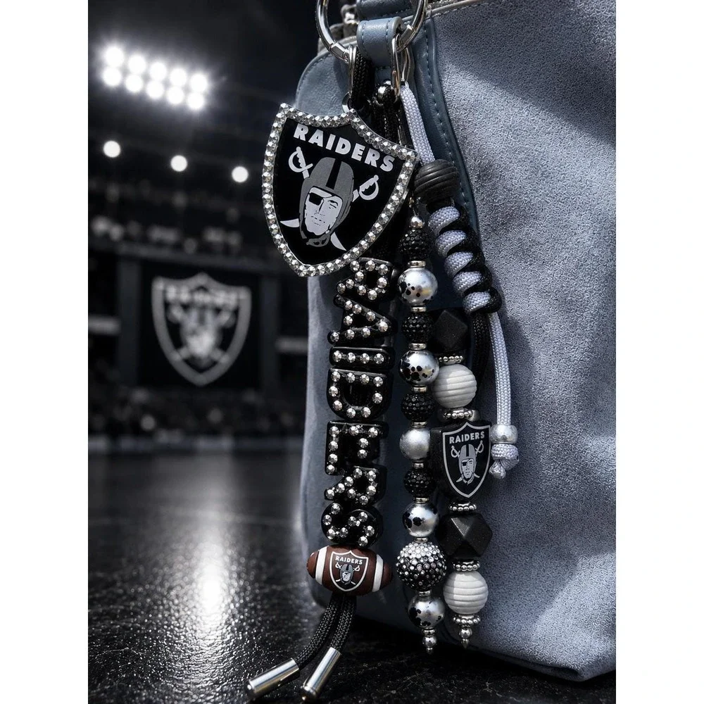 Raiders Purse Charm | Black & Silver Football Keychain